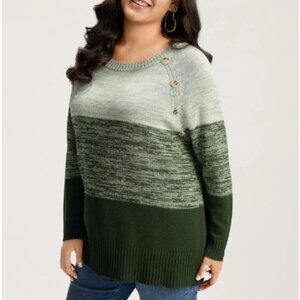 BloomChic Plus Size XL Colorblock Contrast Heather Button Detail Pullover